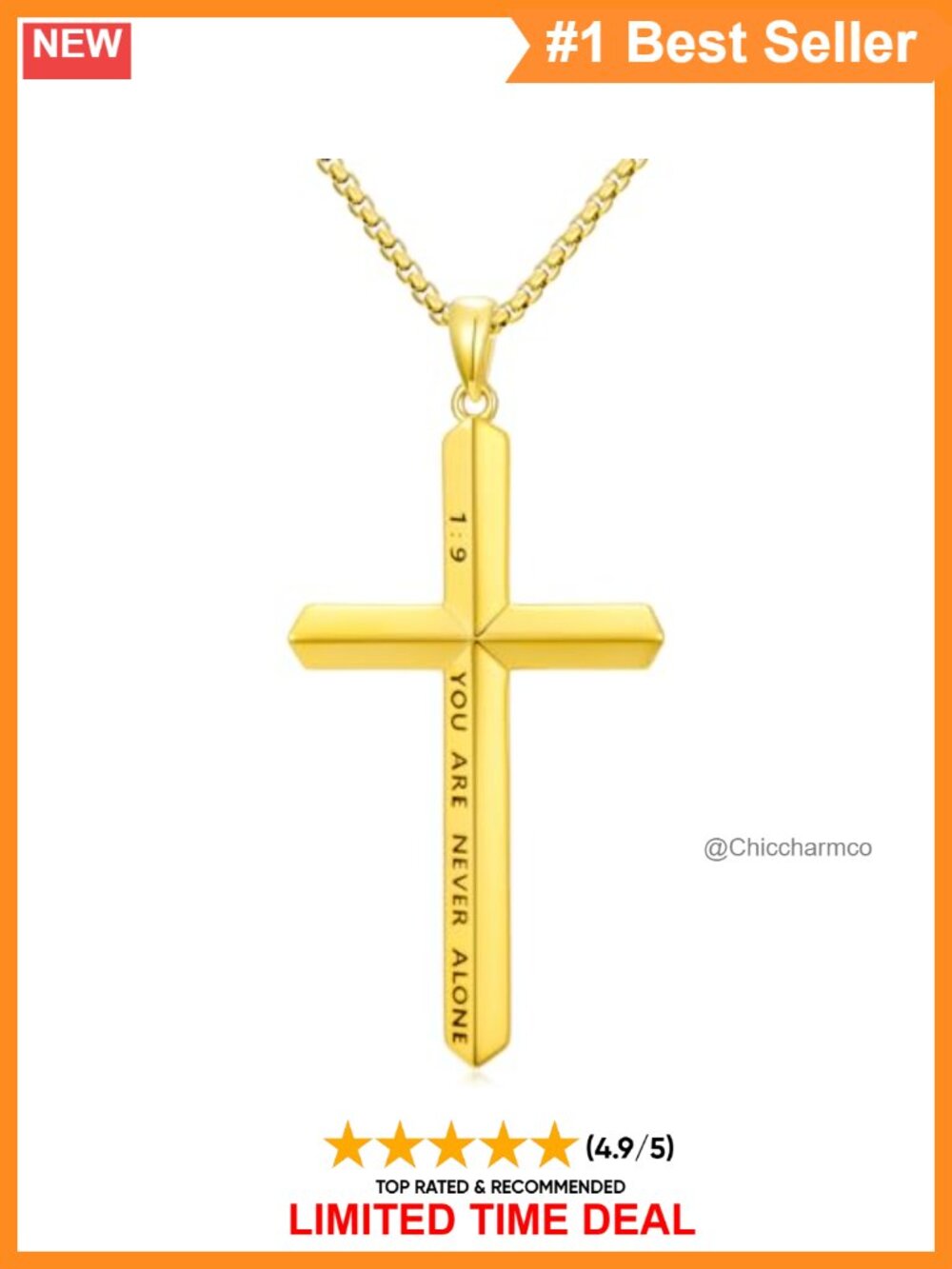 18K Gold Plated Cross Necklace Bible Verse Pendant 22+2 Inch Chain